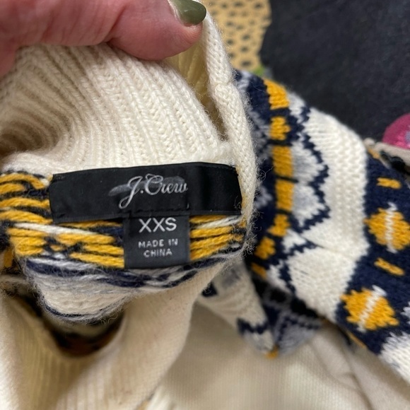 J. Crew Wool Mix Sweater Fair Isle Blue and Cream Roll Neck Style - Picture 9 of 10